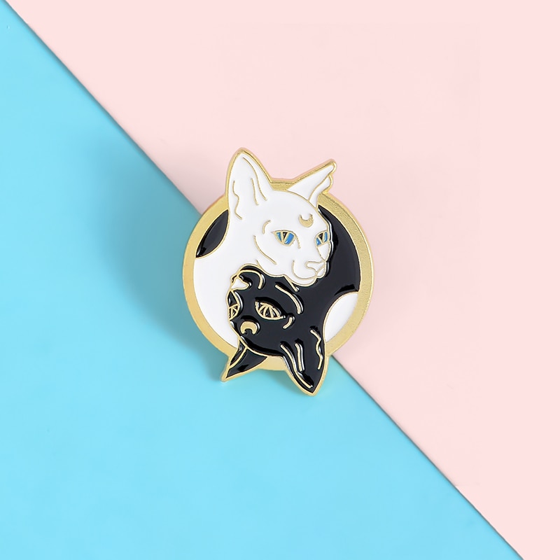 Brooch for Clothes with Black and White Cat
