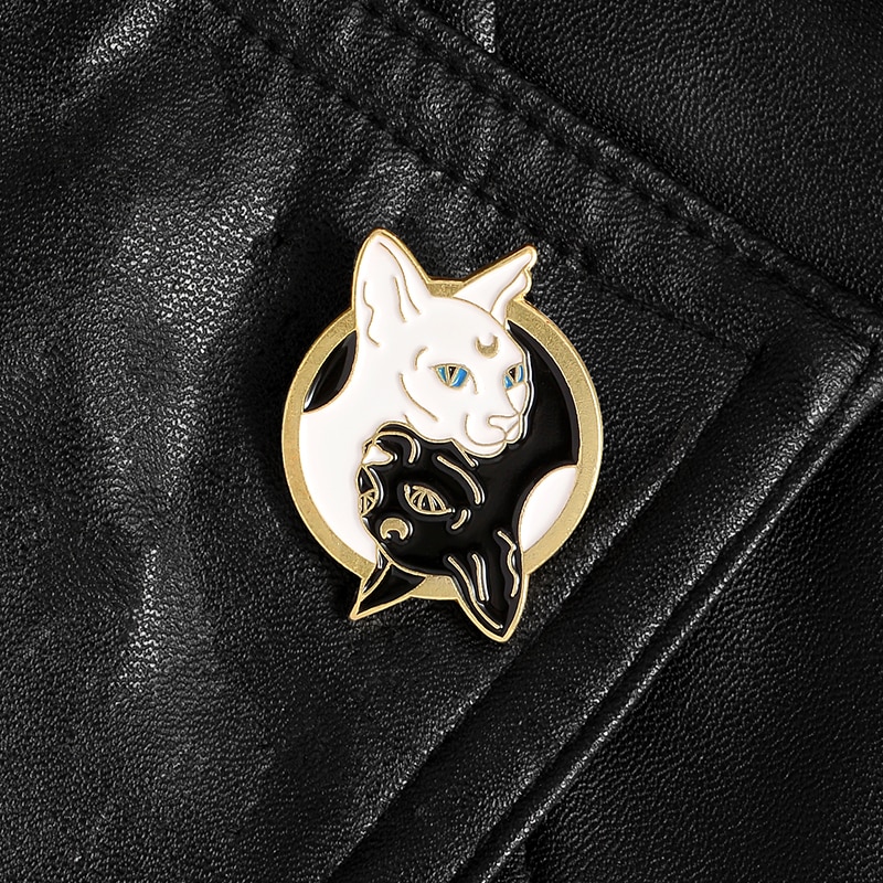 Brooch for Clothes with Black and White Cat