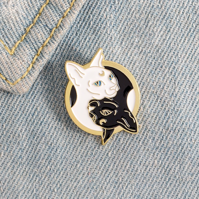 Brooch for Clothes with Black and White Cat