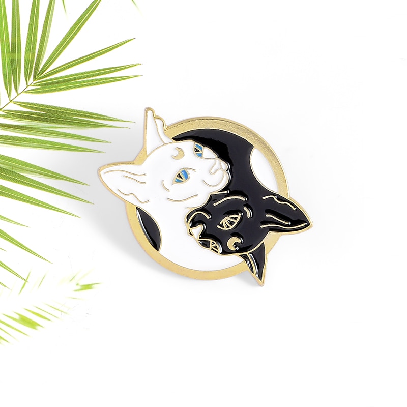 Brooch for Clothes with Black and White Cat