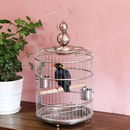 Large Vintage Stainless Steel Bird Cage