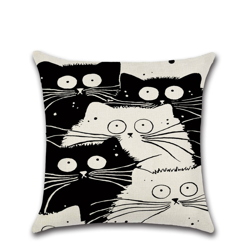 Cotton Cushion Cover in Cat Print