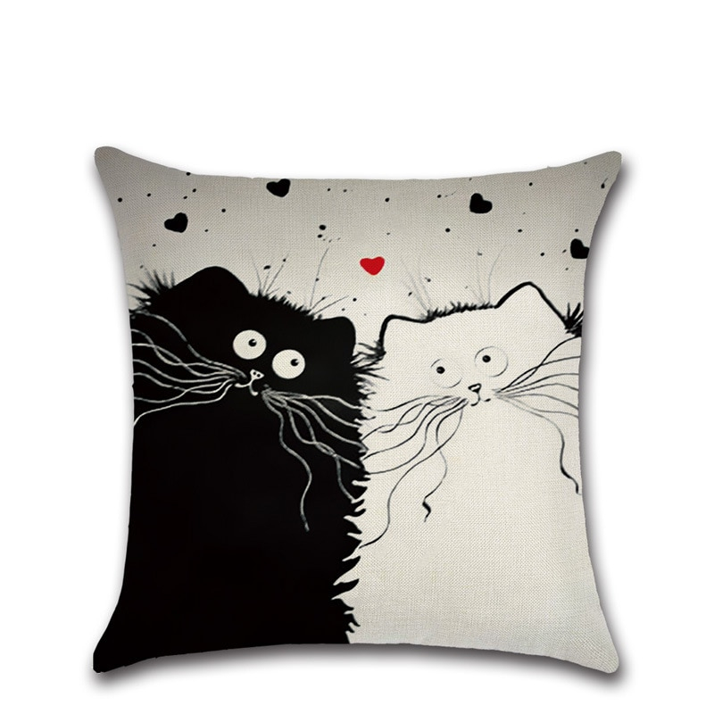Cotton Cushion Cover in Cat Print